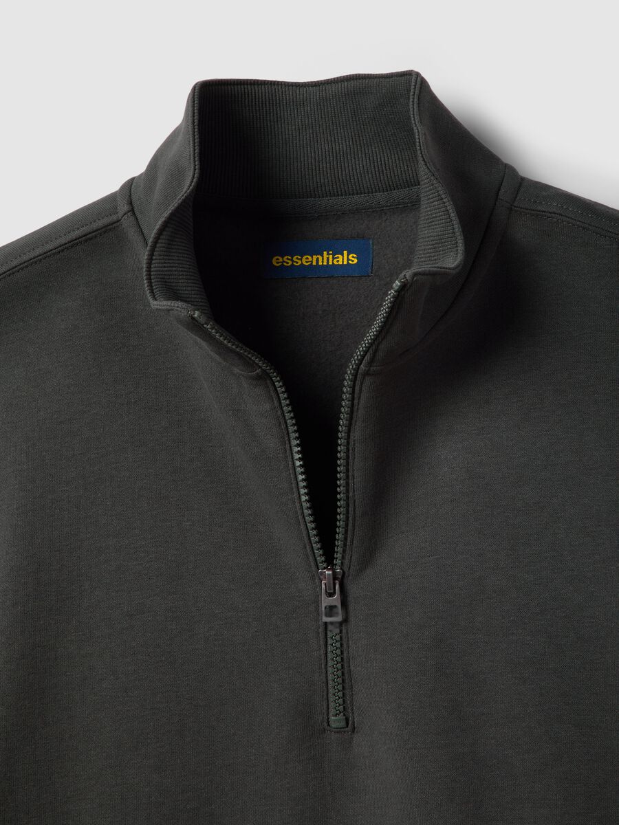 Grey regular fit cotton-blend sweatshirt with half zip_5