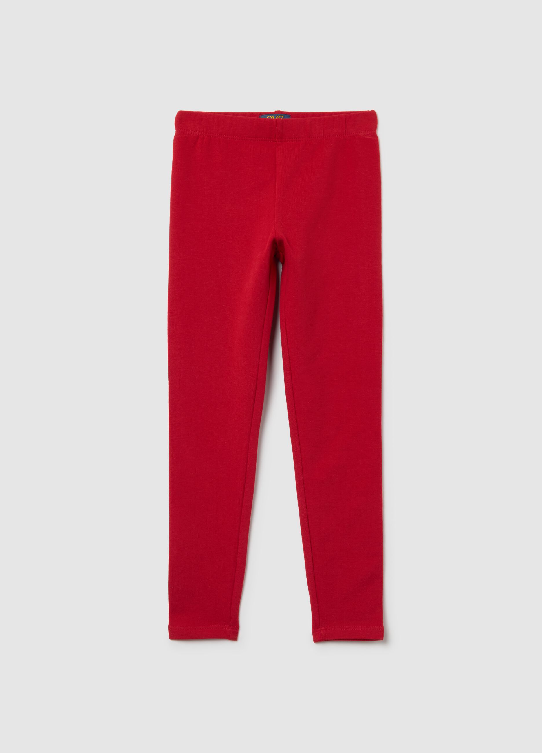 Girls' red skinny cotton leggings
