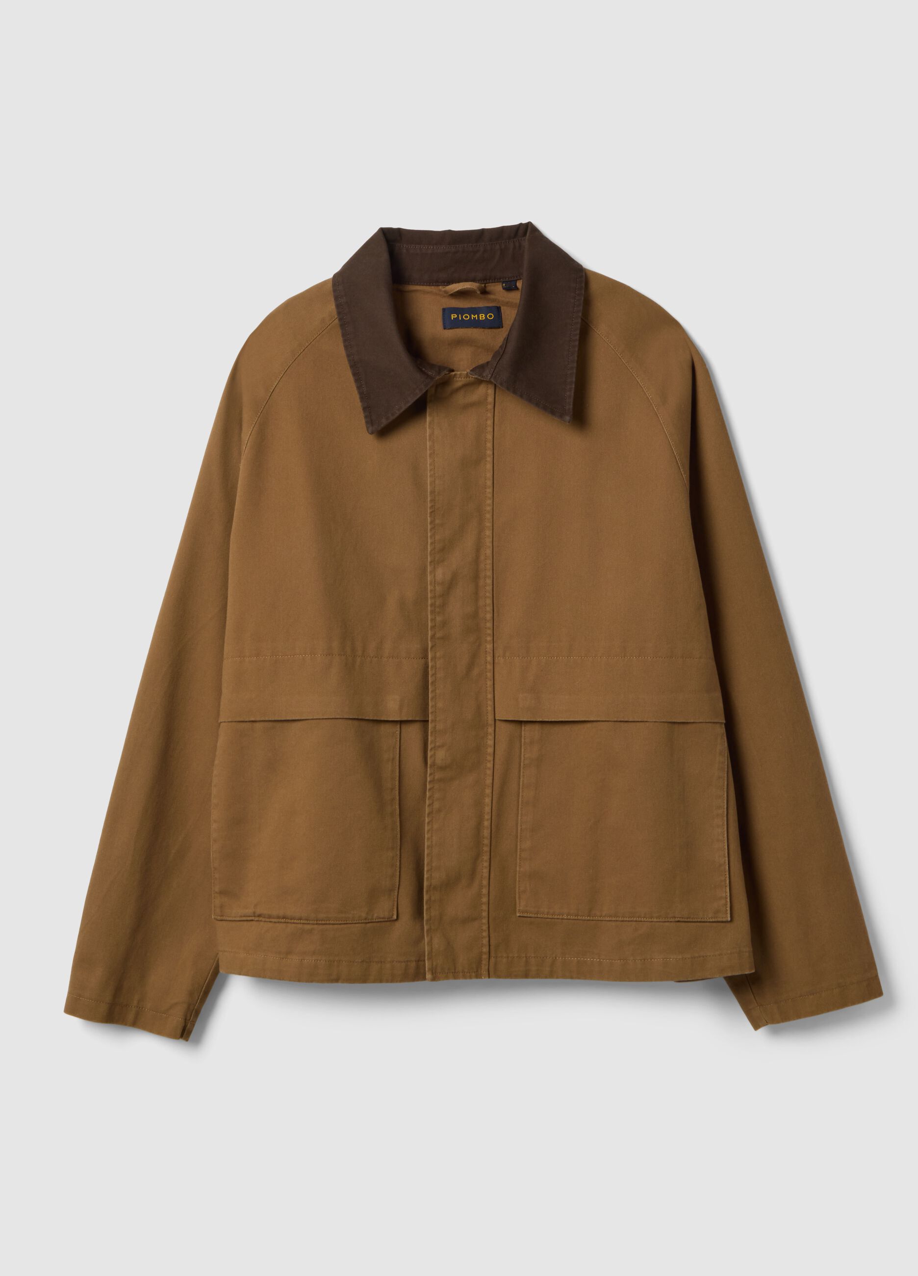Brown pure cotton regular fit jacket with contrast collar