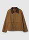 Brown pure cotton regular fit jacket with contrast collar_0