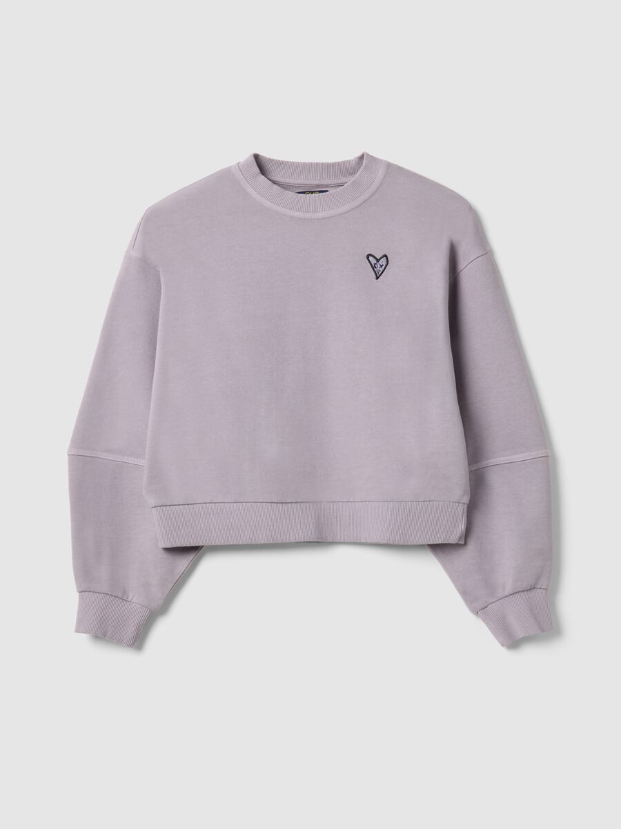 Camisola oversized roxa de algod&atilde;o com decote redondo para meninas_3