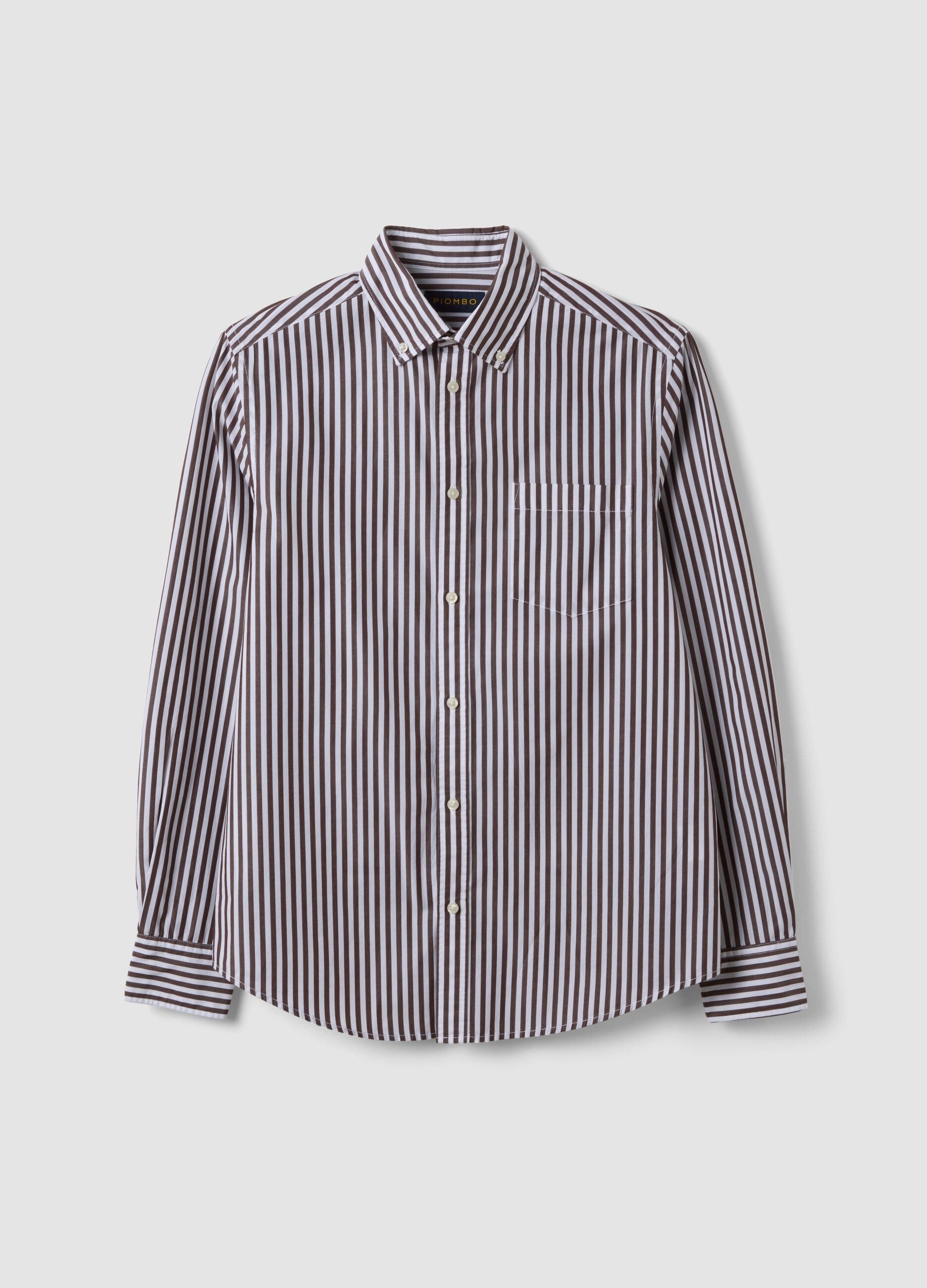 Camicia bianca in popeline di puro cotone a righe regular fit