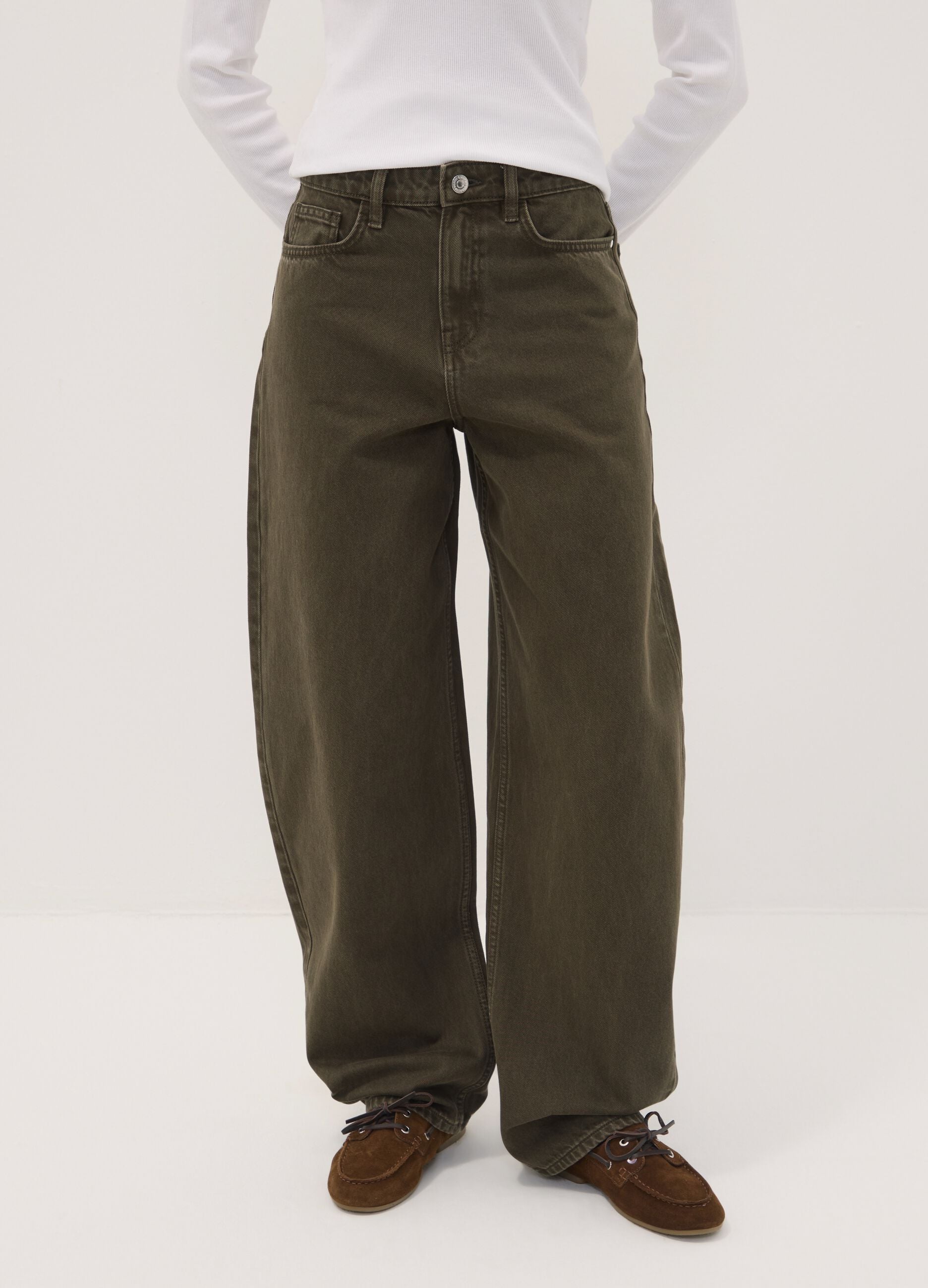 Green pure cotton barrel-fit jeans