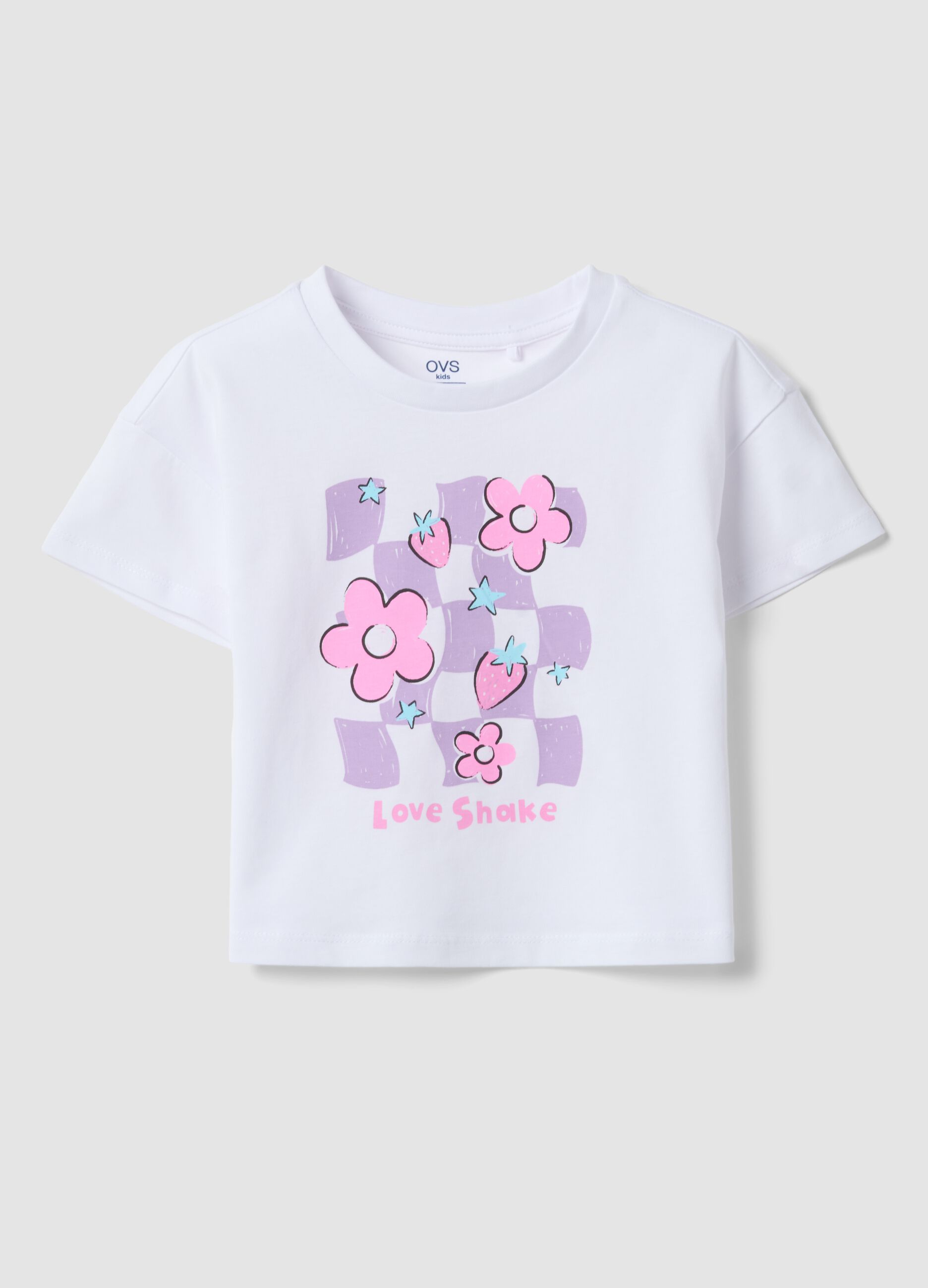 Girls' white pure cotton T-shirt regular fit with print