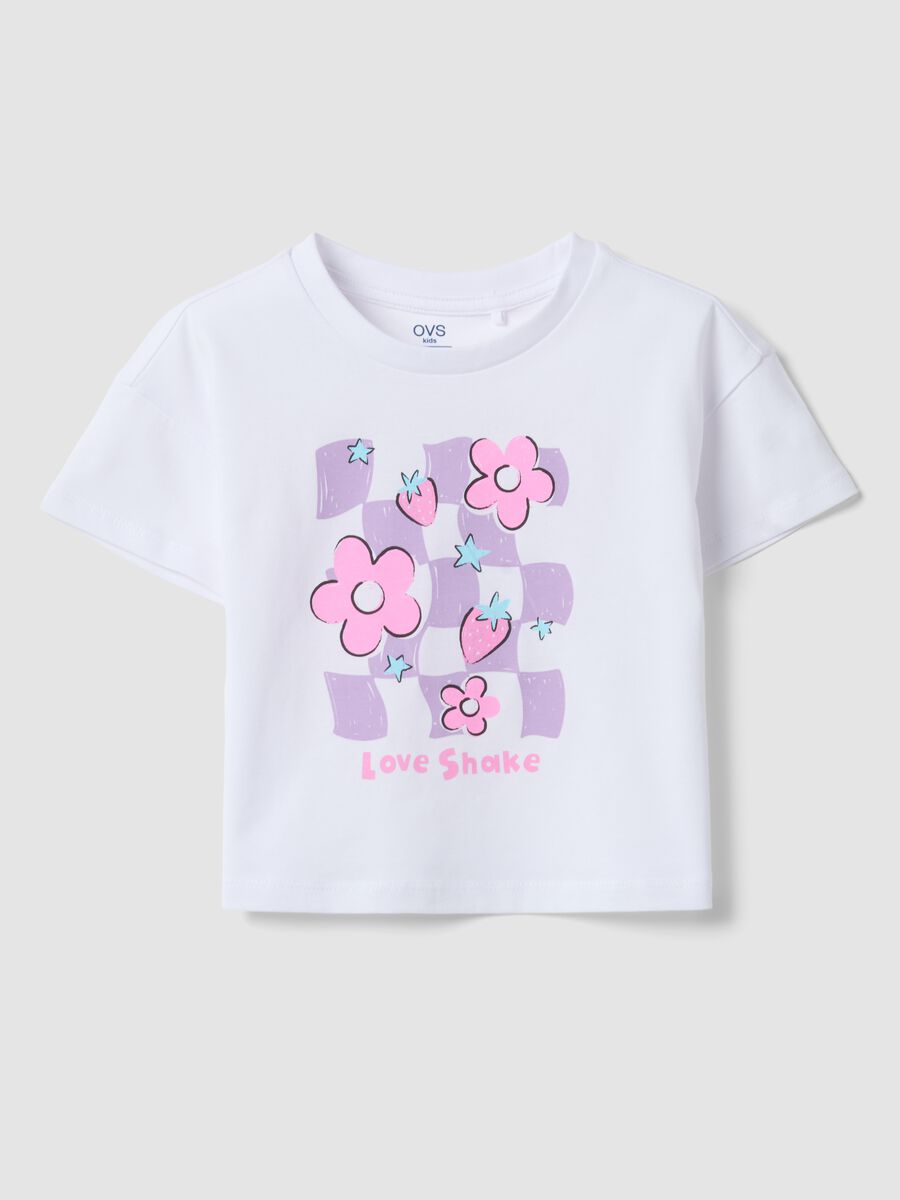 Girls' white pure cotton T-shirt regular fit with print_0