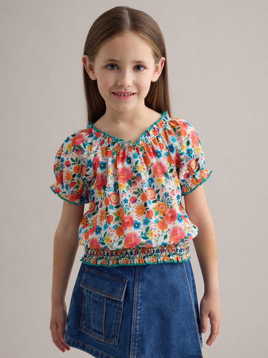 Girls' regular fit multicolour floral pure cotton blouse_1