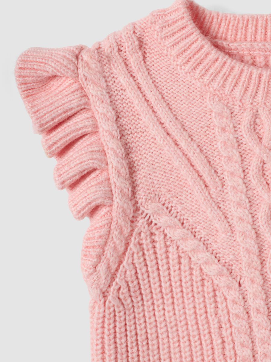 Gilet rosa chiaro in misto viscosa con girocollo in maglia_3