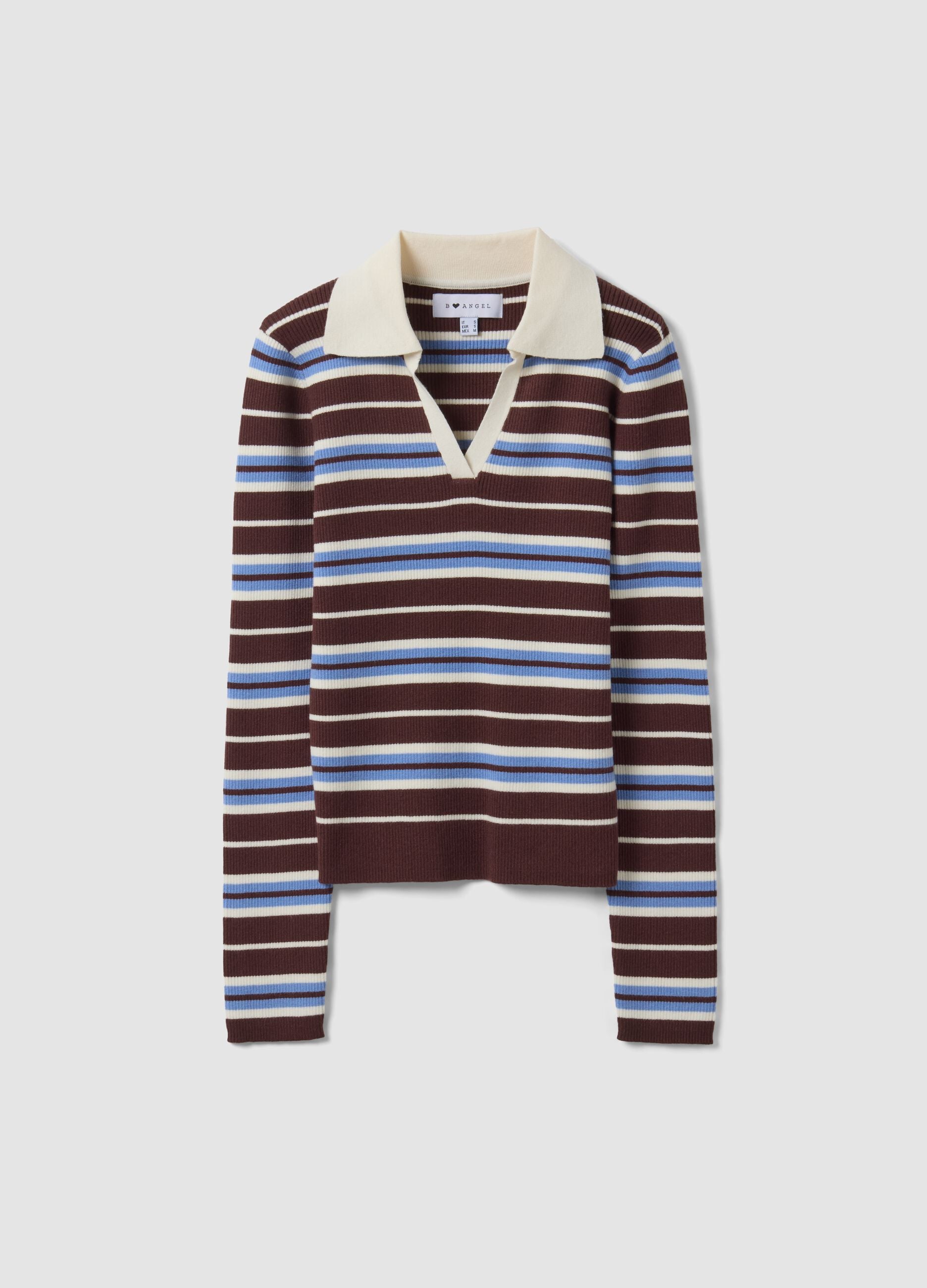 Maglia multicolor a righe in misto viscosa colletto polo fitted