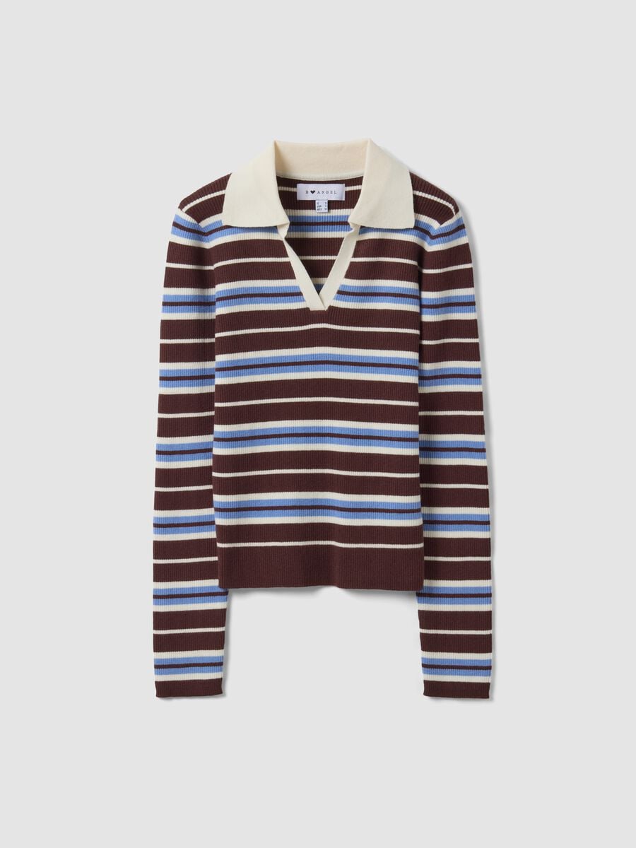 Maglia multicolor a righe in misto viscosa colletto polo fitted_0