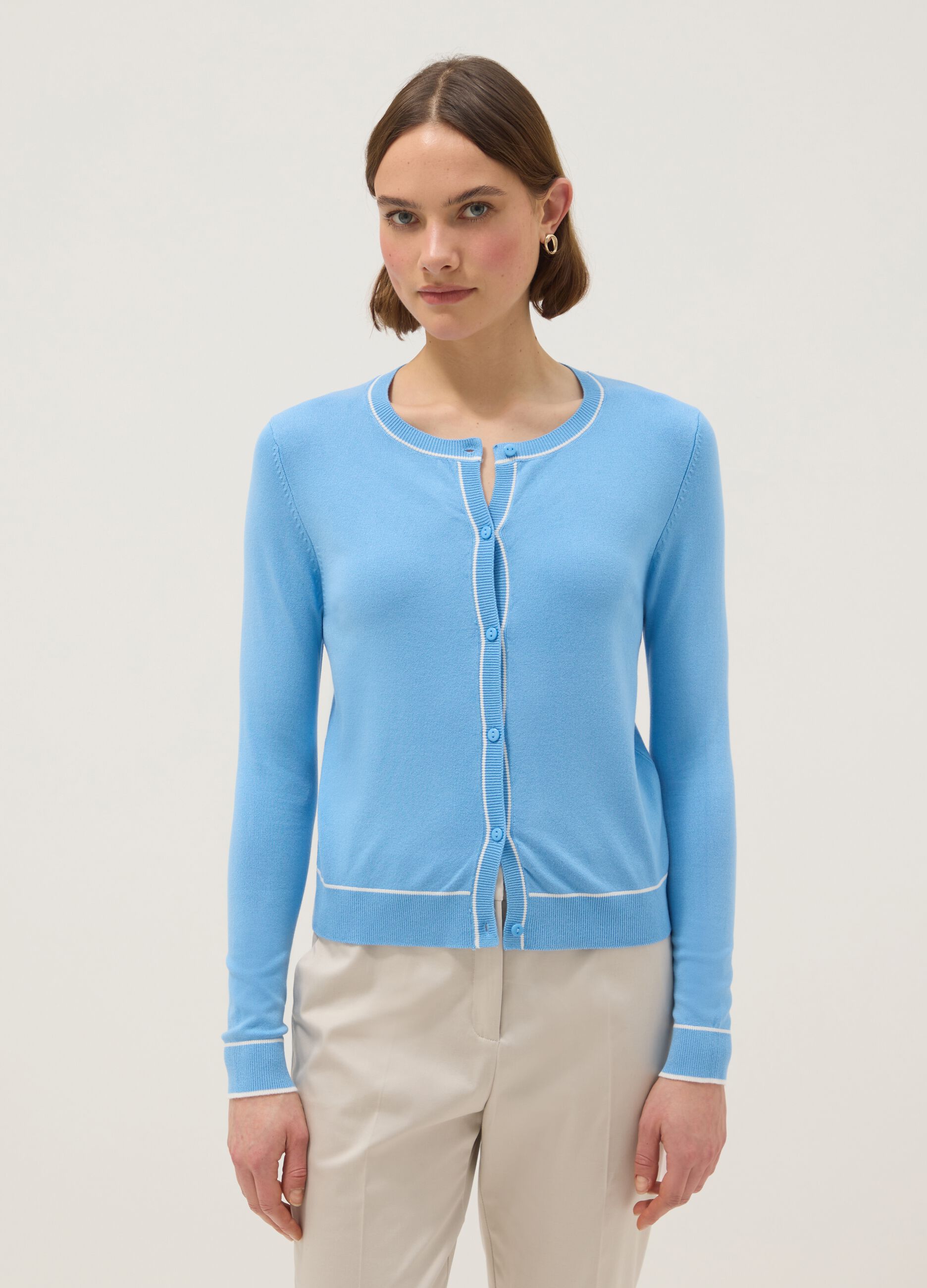 Blue viscose blend cardigan regular fit with buttons