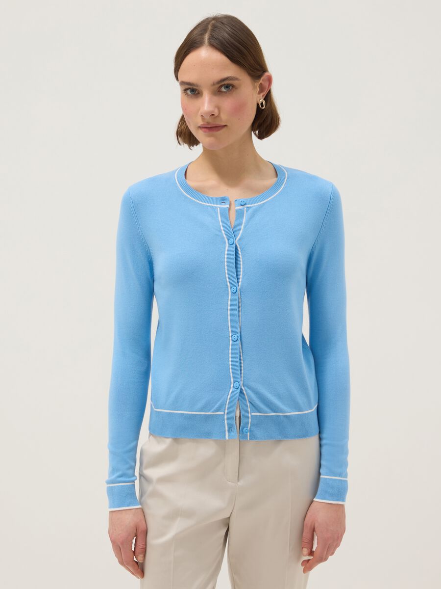 Blue viscose blend cardigan regular fit with buttons_0