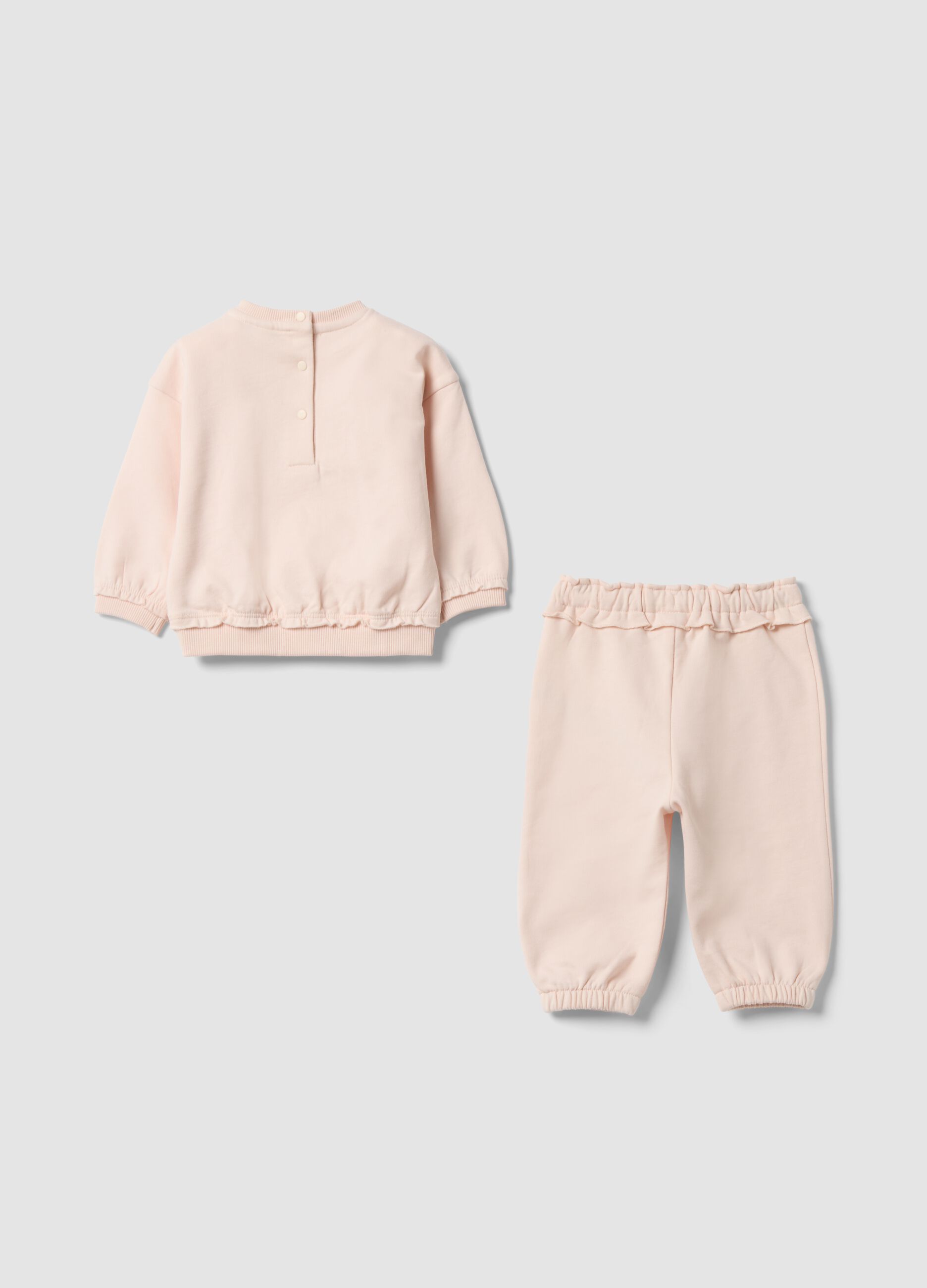Pink organic cotton set with sweatshirt and teddy bear embroidered joggers