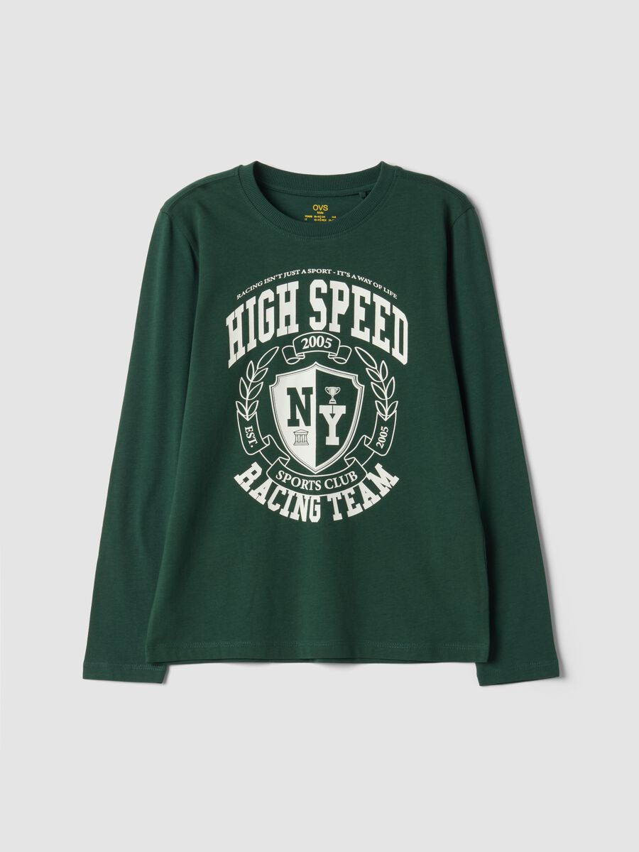 Green organic cotton T-shirt with varsity print_3