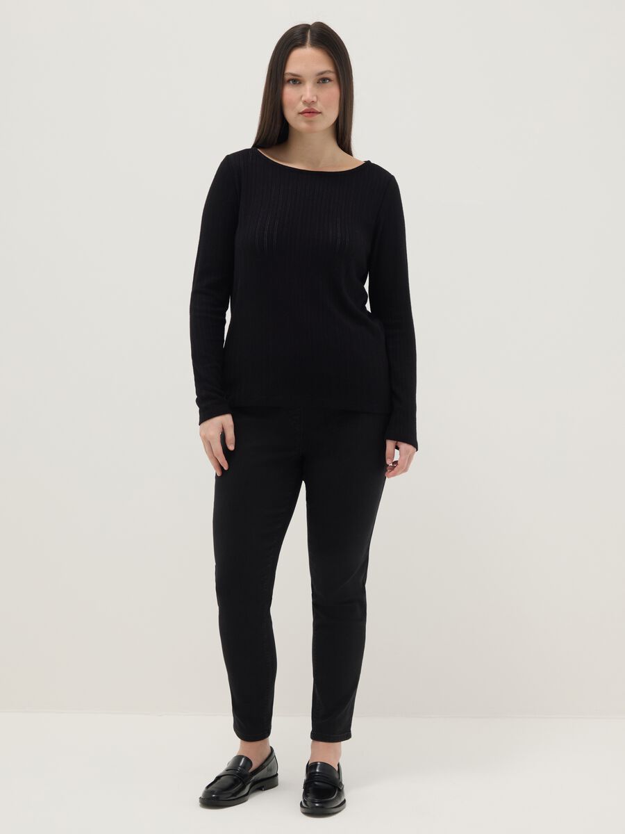 Black Stretch Cotton Skinny Fit Trousers_0