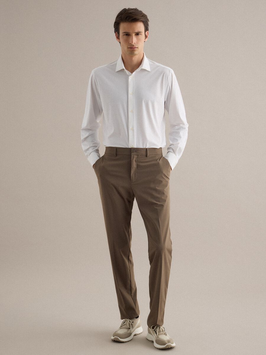 White Slim Fit Long Sleeve Shirt with Classic Collar_2