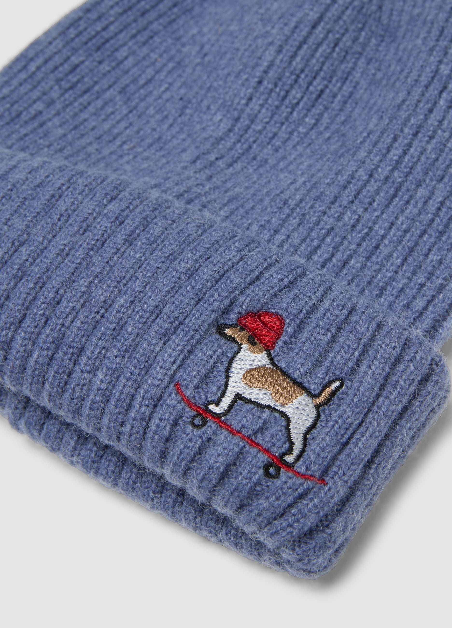 Blaue Rippstrick-M&uuml;tze mit Umschlag