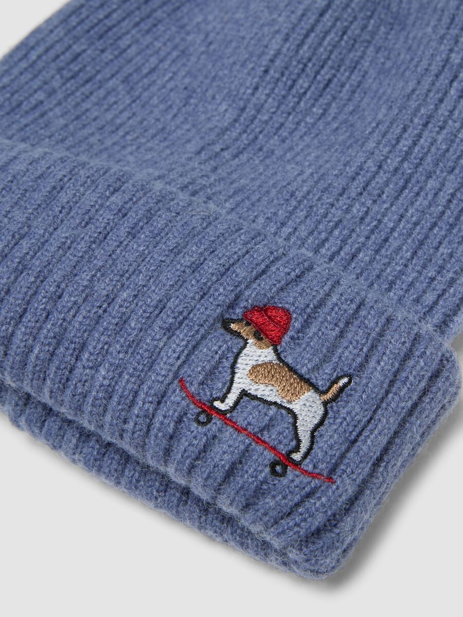 Blue ribbed knit beanie with turn-up cuff_2