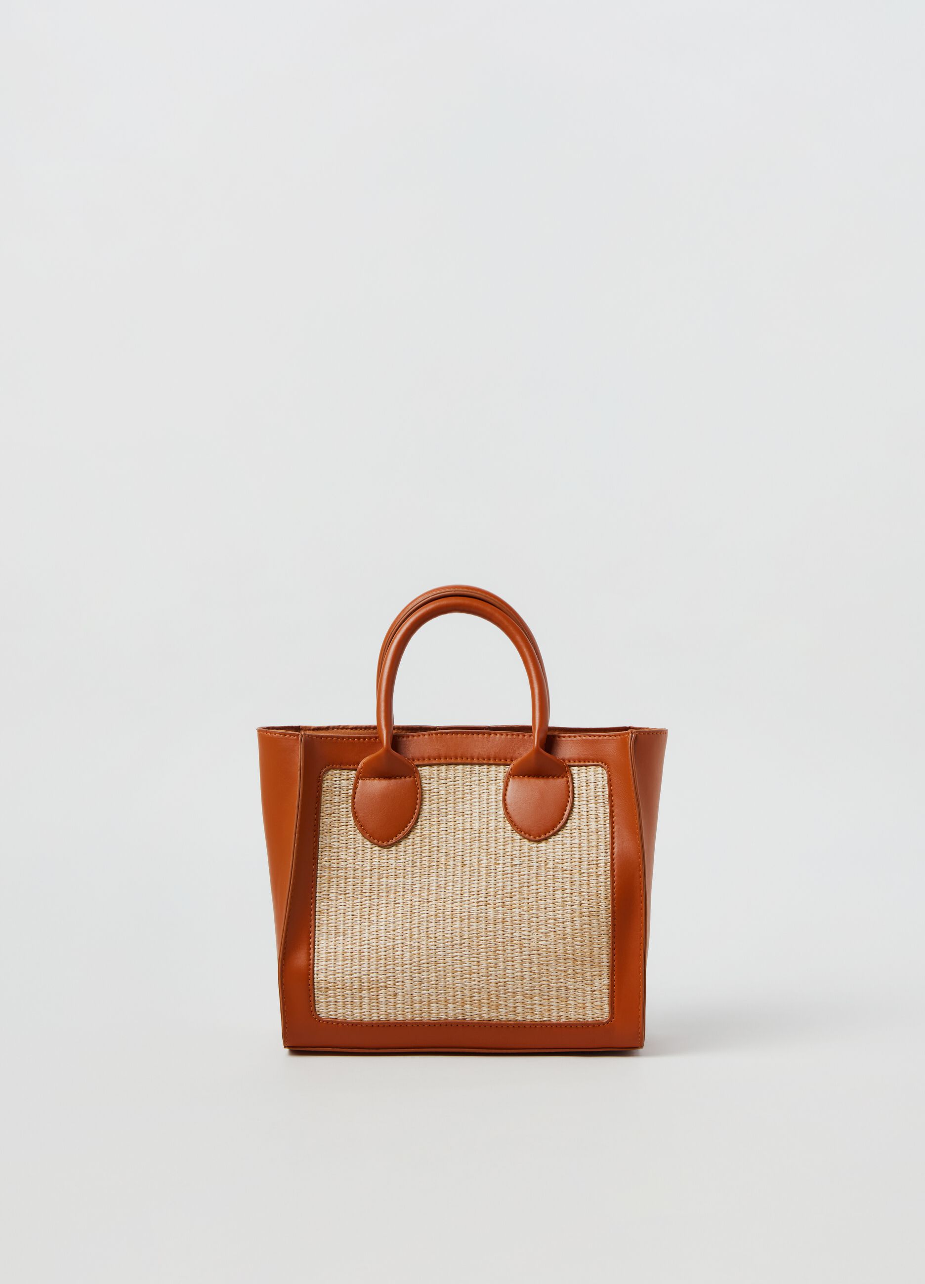 Woman's Beige/Brown Tote bag with raffia insert | OVS