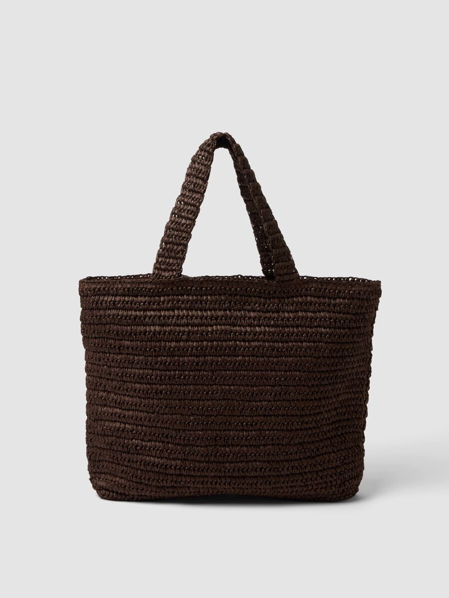 Brown woven paper fabric bag with internal pocket_1