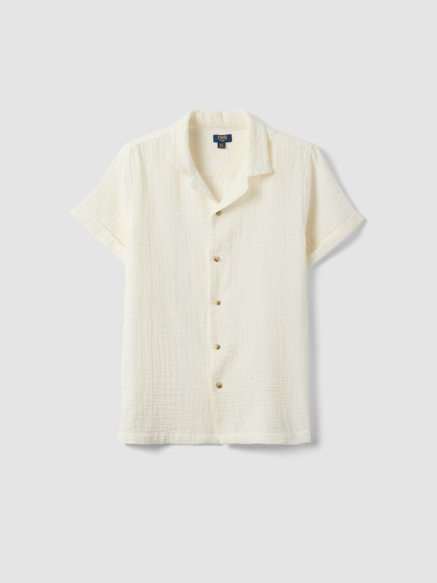 Boys&rsquo; white pure cotton shirt with crinkled texture_3