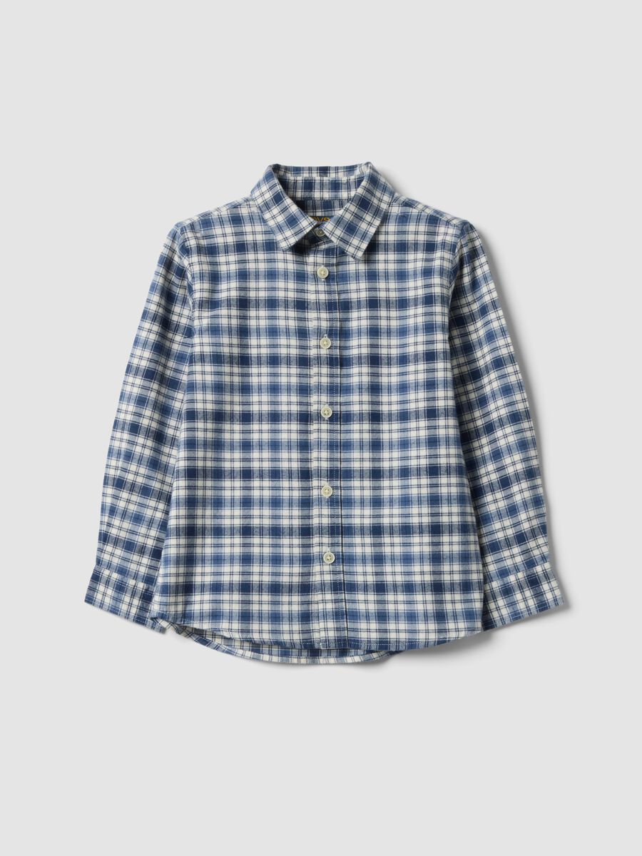 Camicia blu a quadri in puro cotone regular fit_0