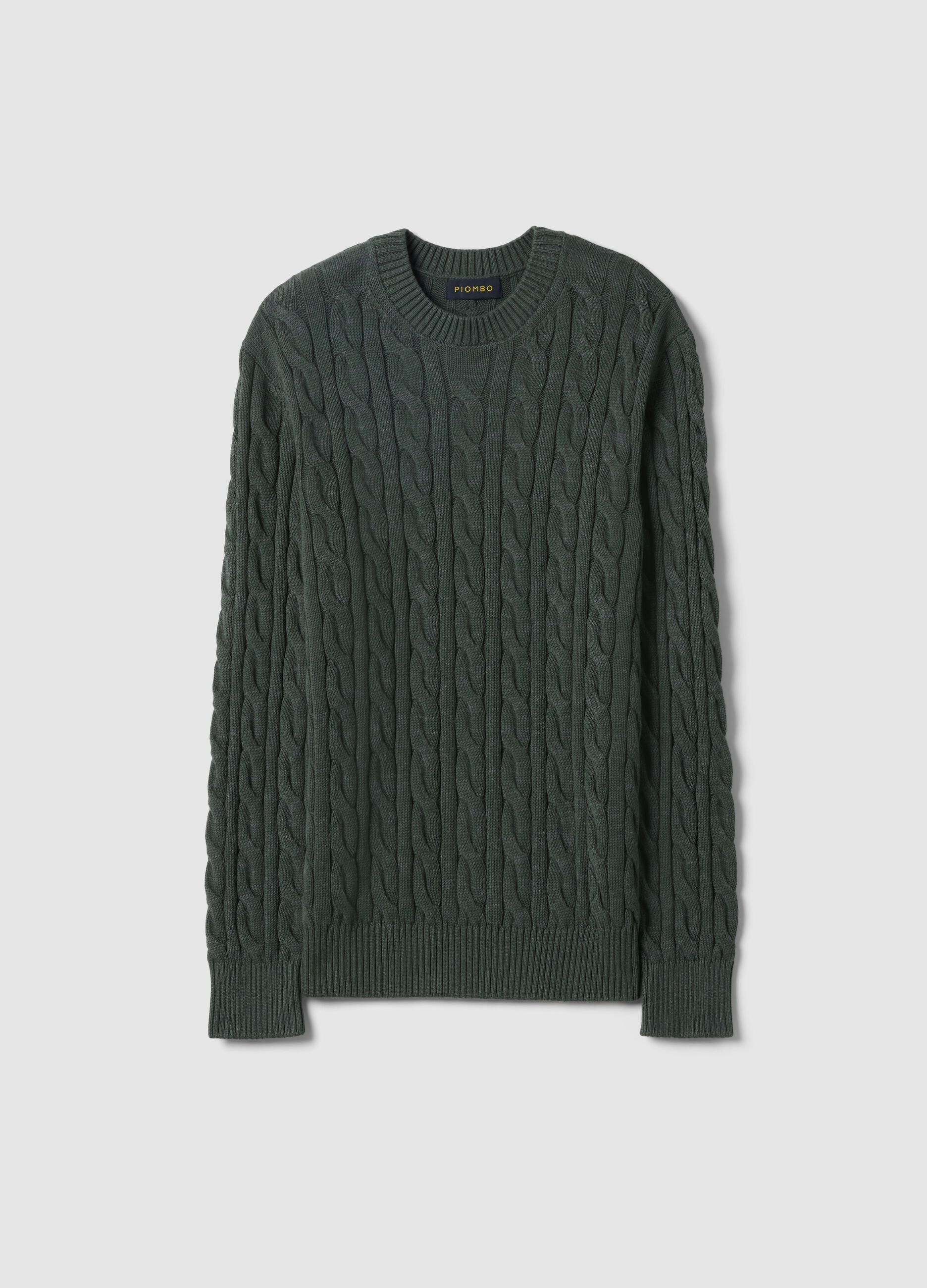 Green pure cotton regular fit jumper with woven design