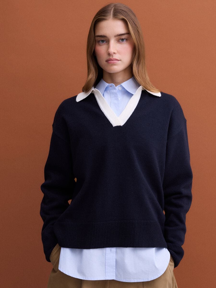 Blue wool-blend polo-collar jumper_1