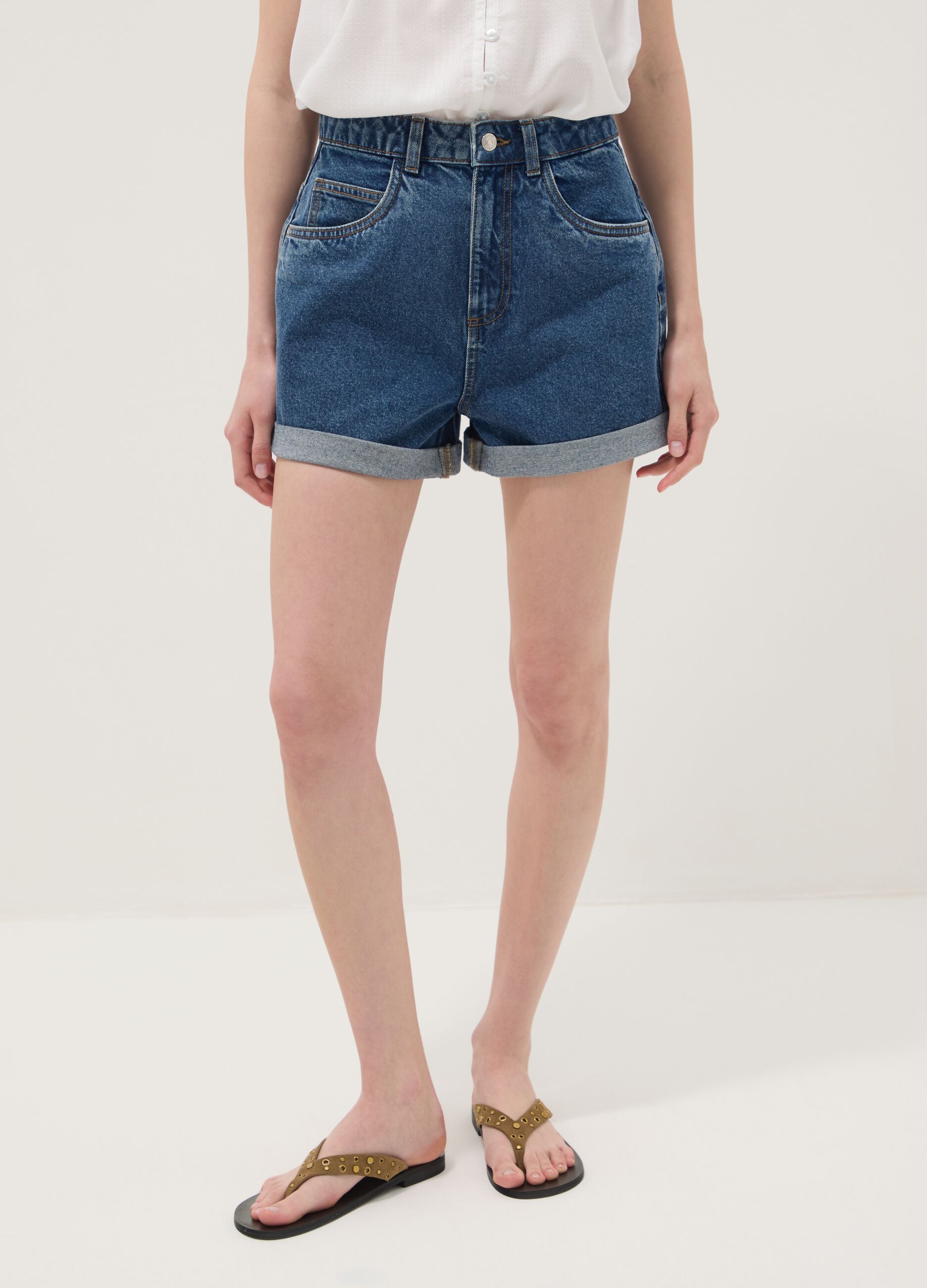 Blue pure cotton denim shorts