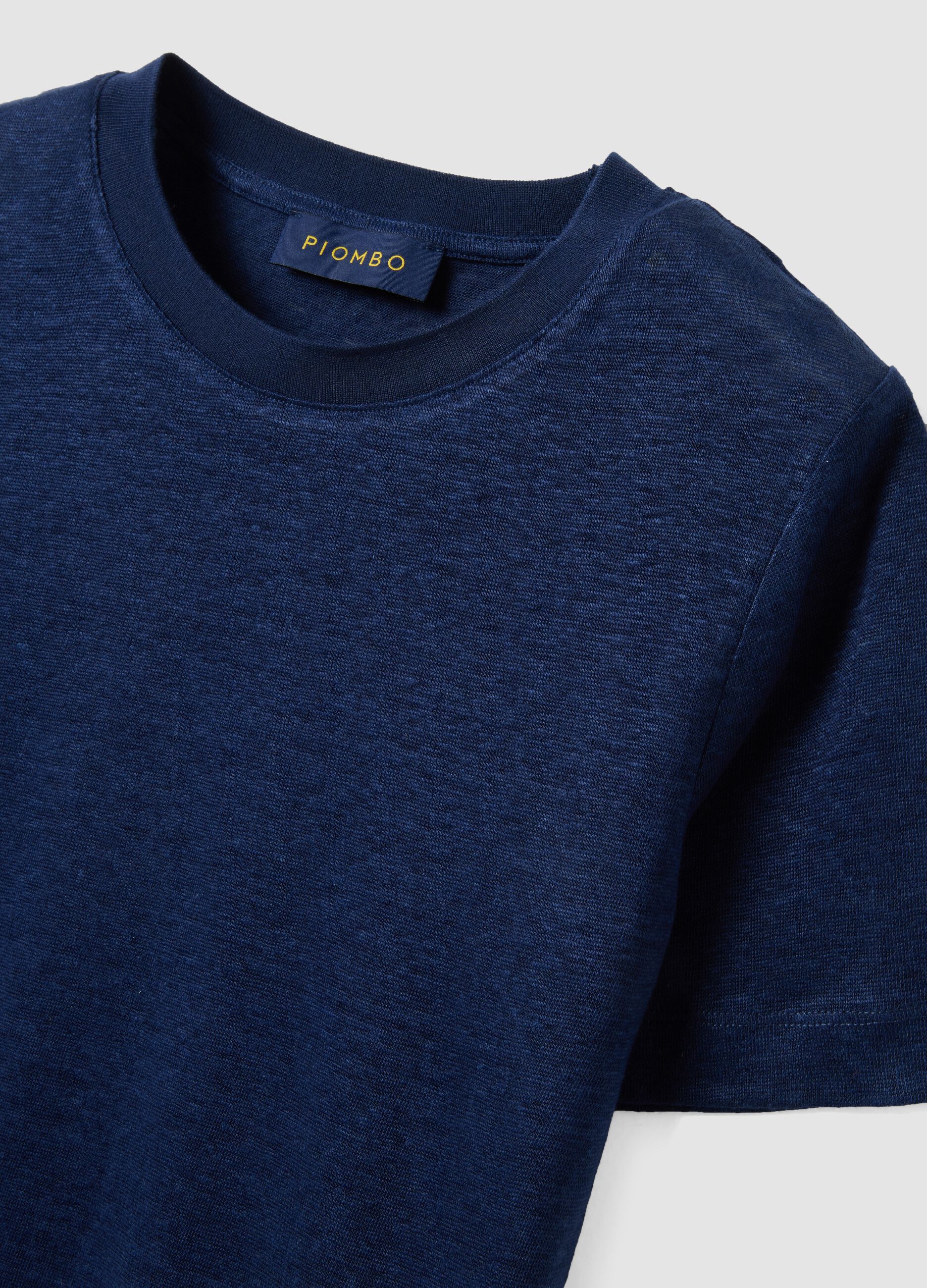 Blaues T-Shirt aus reinem Leinen mit kurzen &Auml;rmeln, Regular Fit