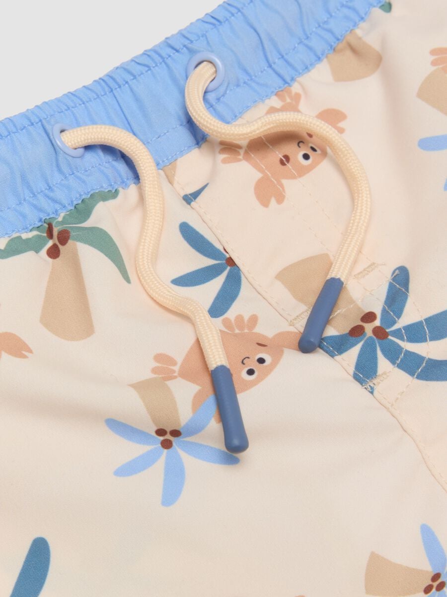 Beige tropical-print swim shorts for baby boys_2