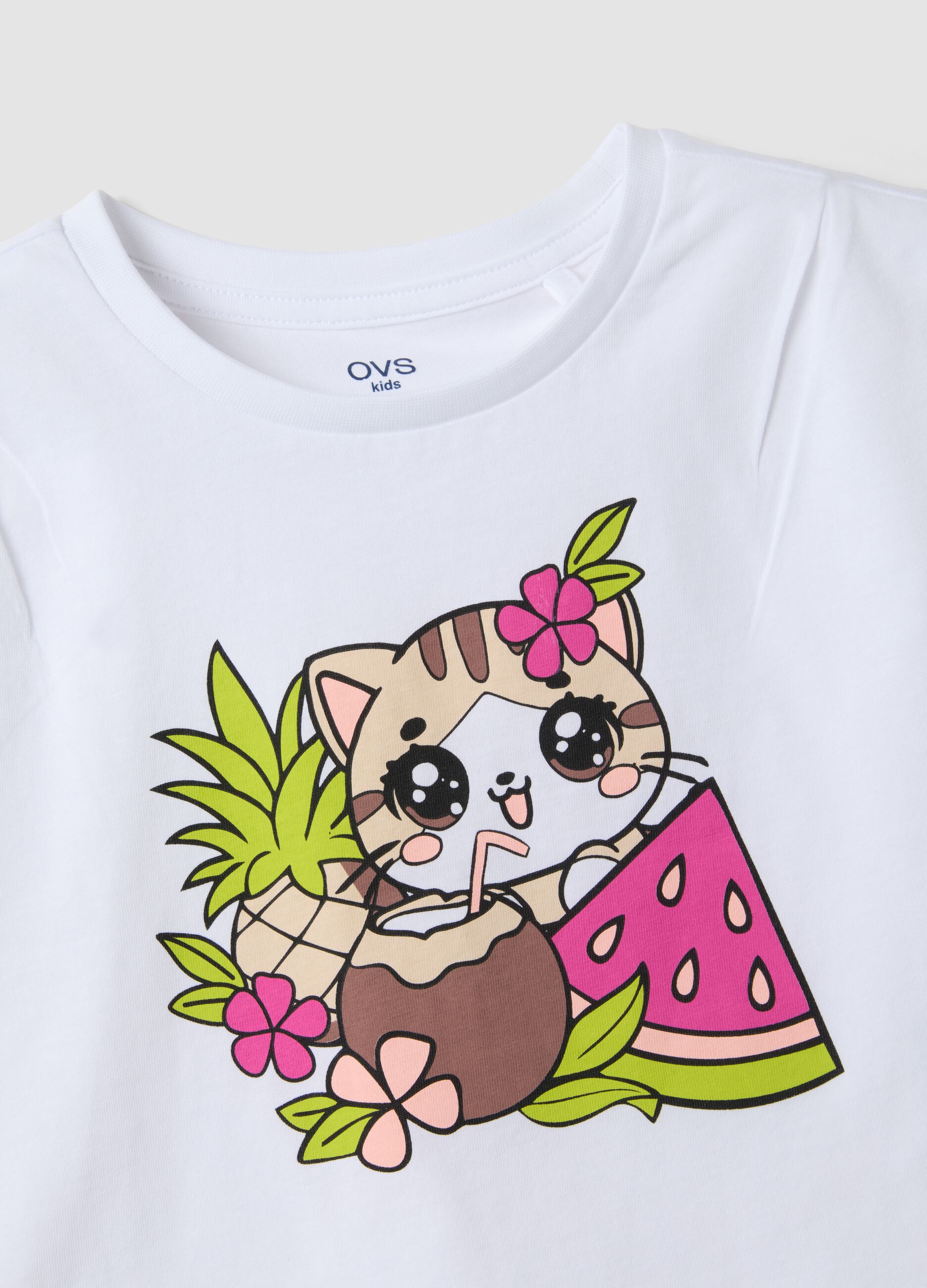 White pure cotton vest top with print