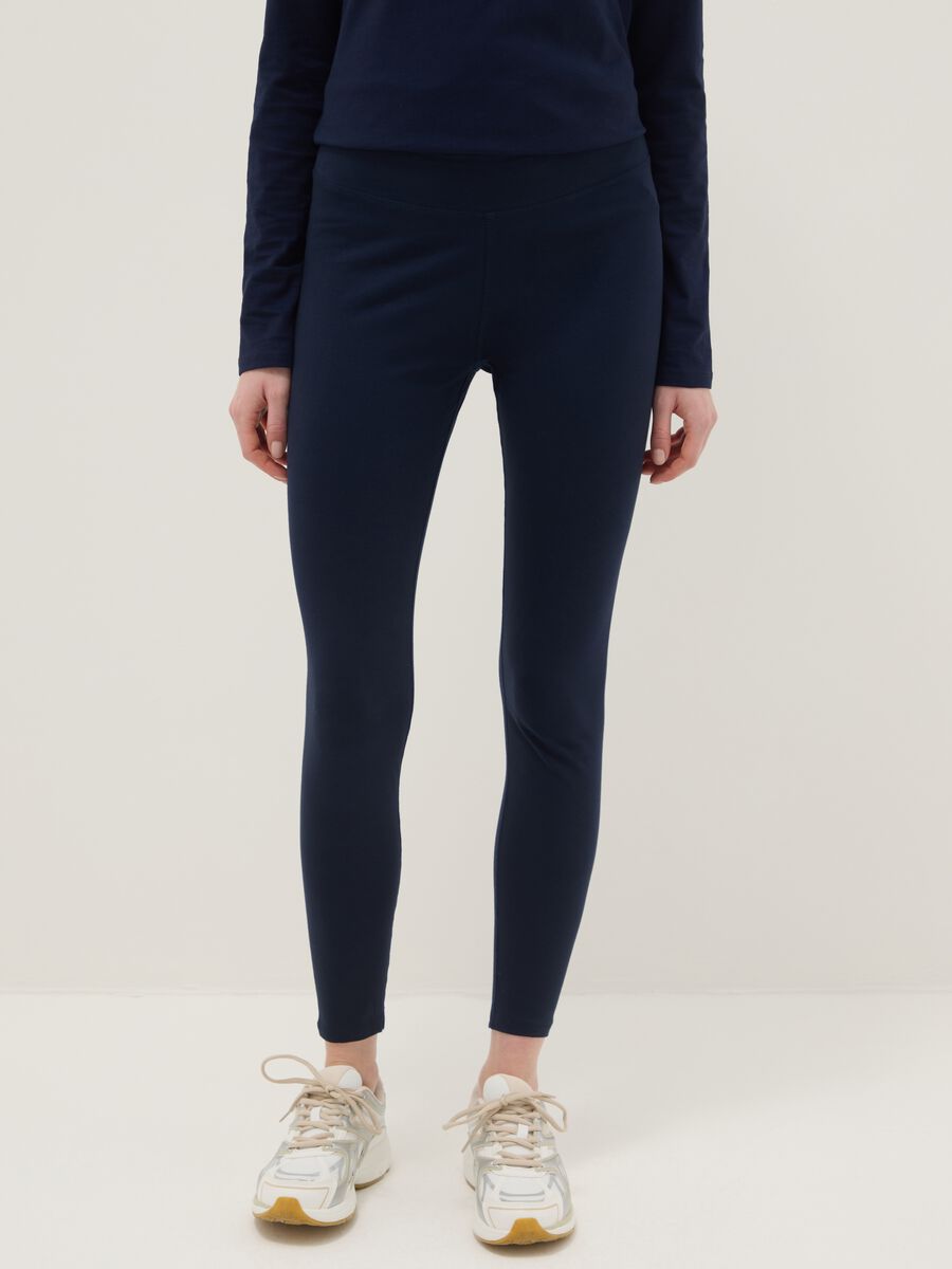 Blaue Slim Fit Stretch-Baumwoll-Leggings_1