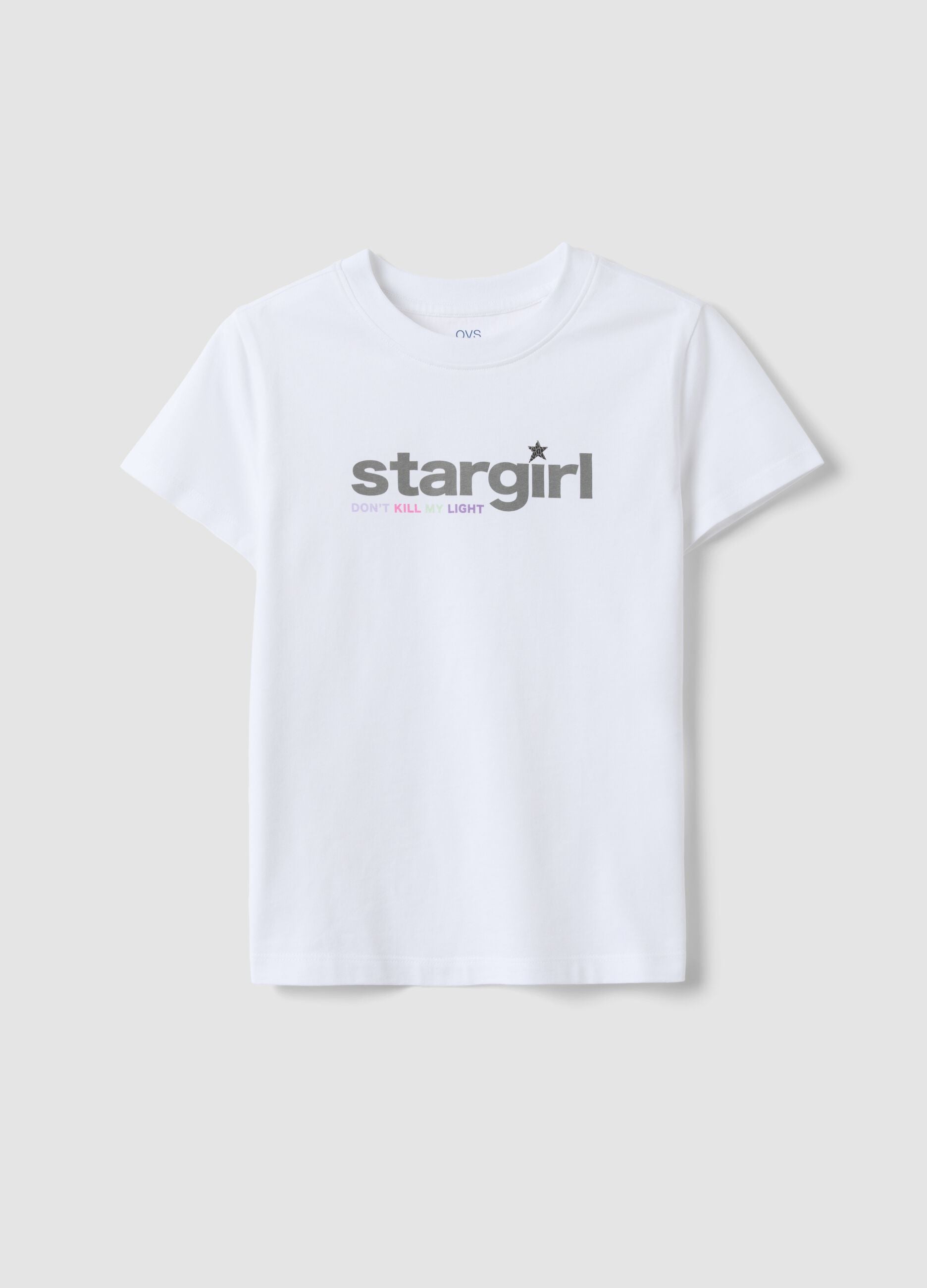 White pure organic cotton T-shirt with &ldquo;Stargirl&rdquo; print for girls