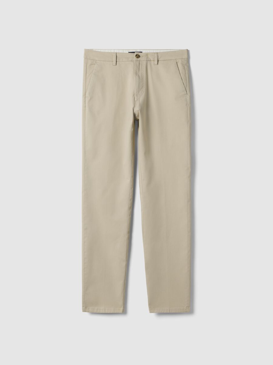 Beige Slim Fit Stretch Cotton Chino Trousers_0