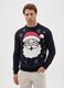 Blue regular fit Christmas jumper with Santa Claus embroidery_0