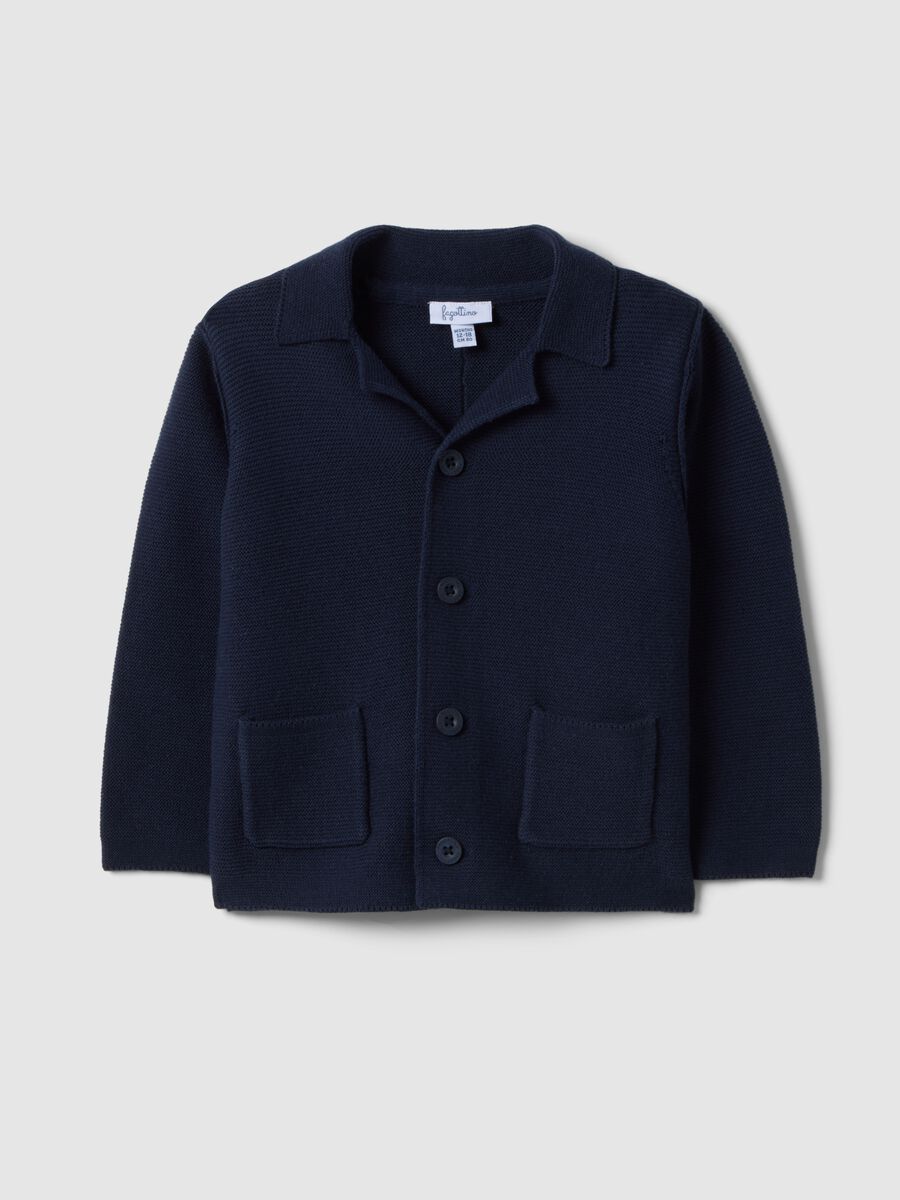 Blue pure cotton cardigan for children, regular fit with pockets and buttons_0