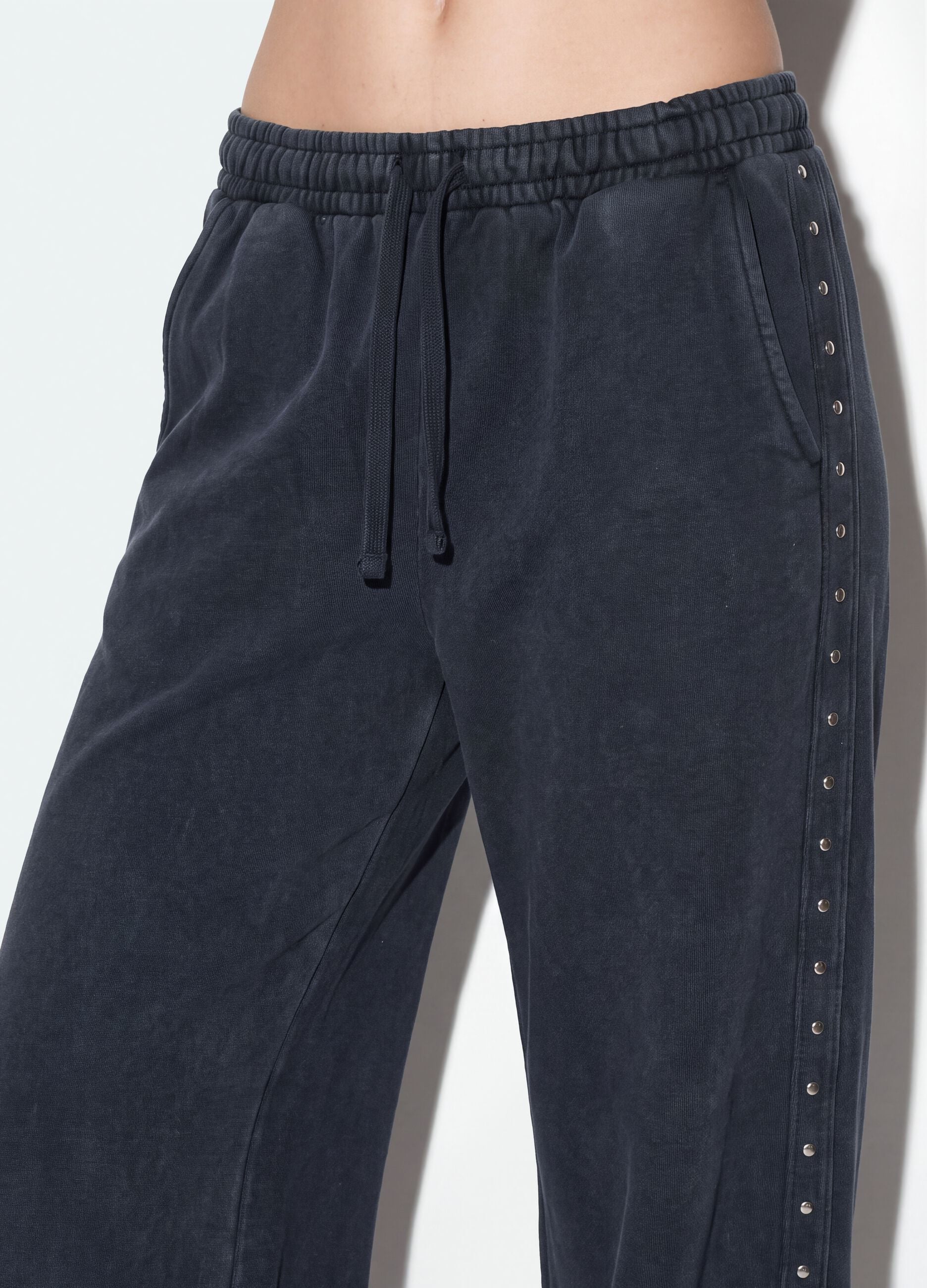 Jogger grigi wide leg in misto cotone con strass