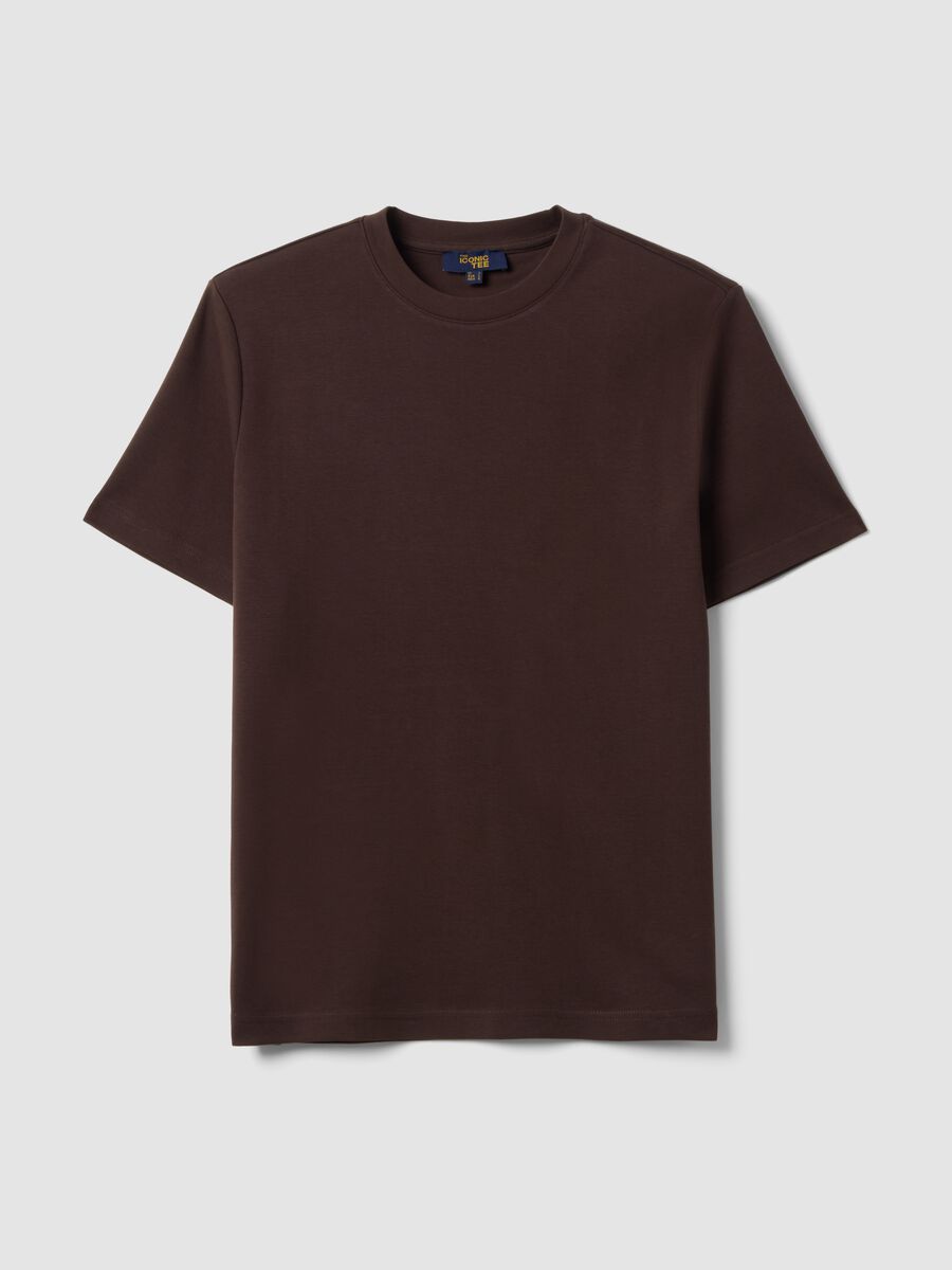 Brown pure cotton short-sleeve regular-fit T-shirt_0
