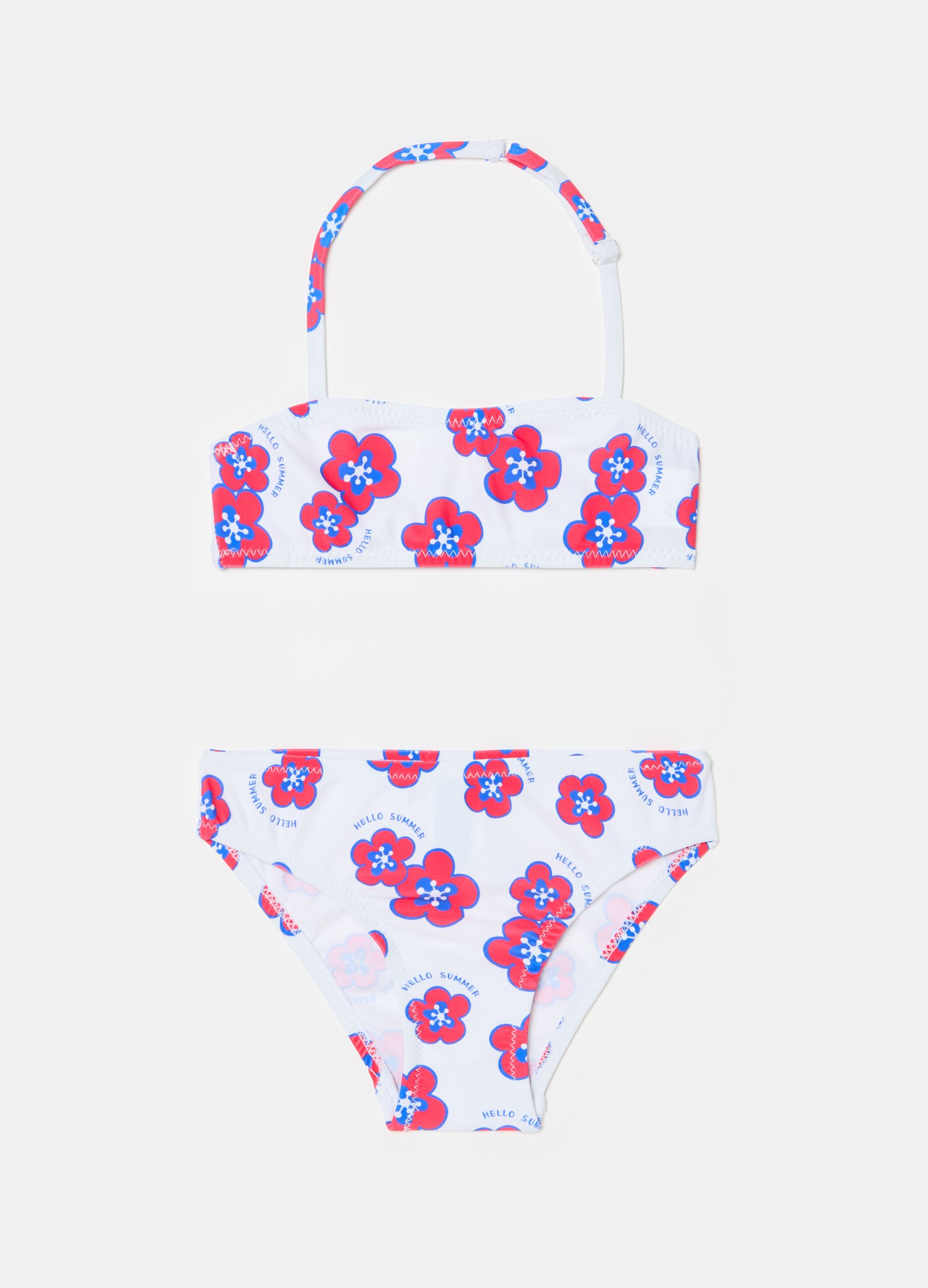 Bikini con stampa fiori e lettering
