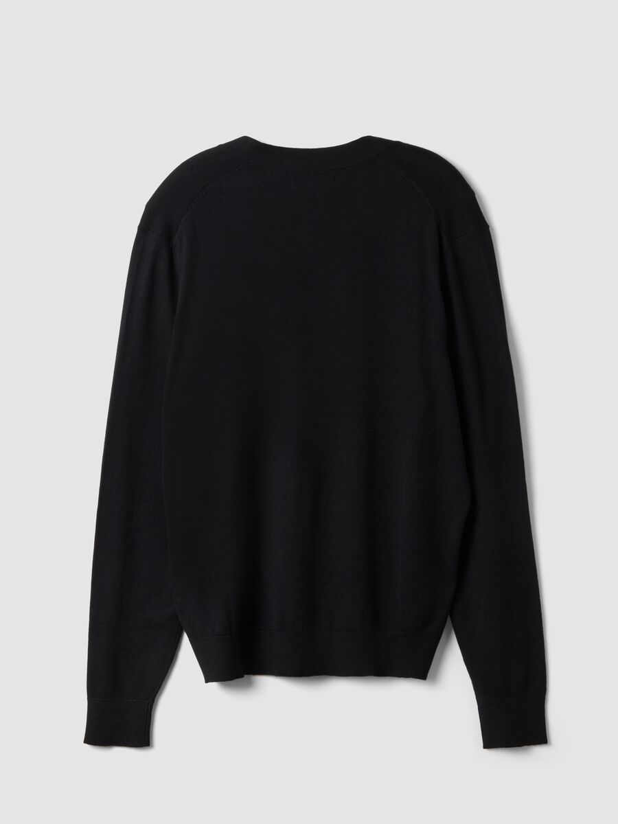 Black viscose-blend V-neck cardigan, regular fit_5