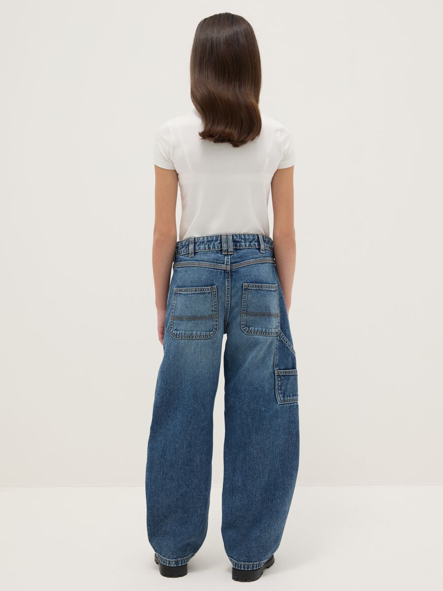 Girl's blue pure cotton balloon jeans with regular fit_1