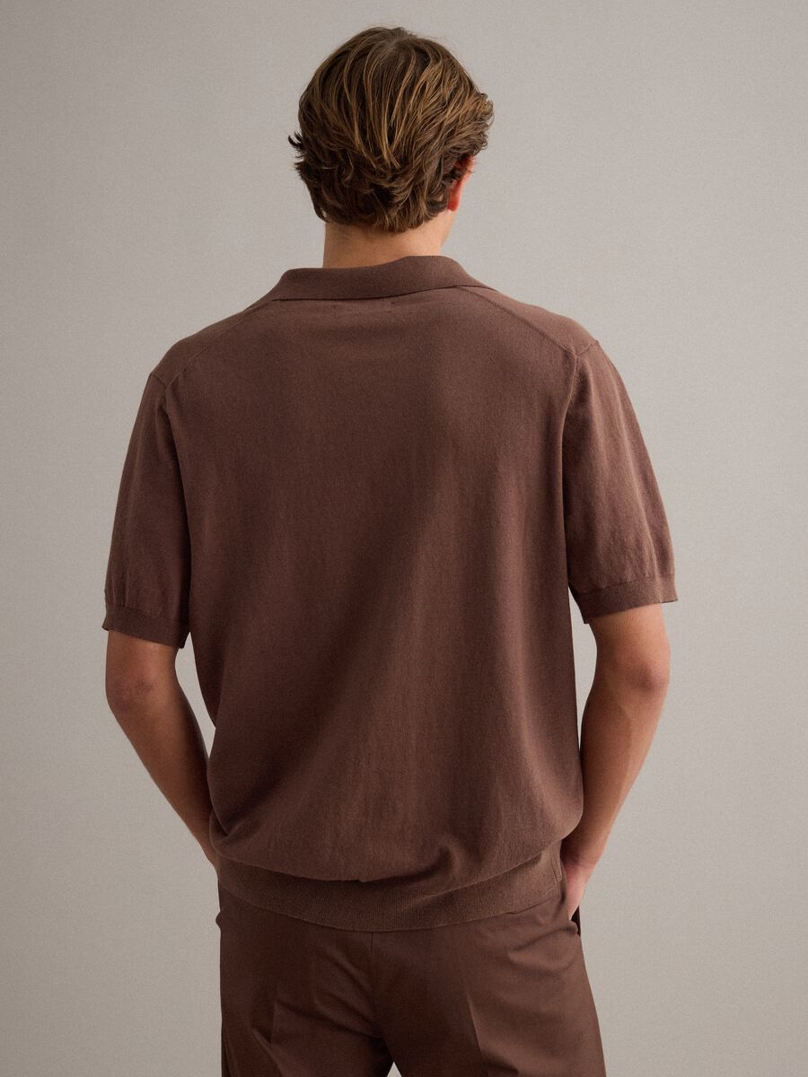 Short-sleeved brown polo shirt in pure cotton_2