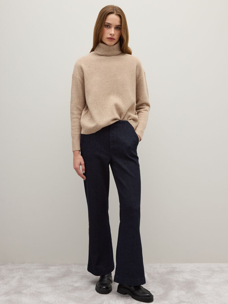 Beige Pure Wool Roll Neck Jumper Regular Fit_1