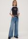 T-shirt blu in cotone elasticizzato con collo a costine_1