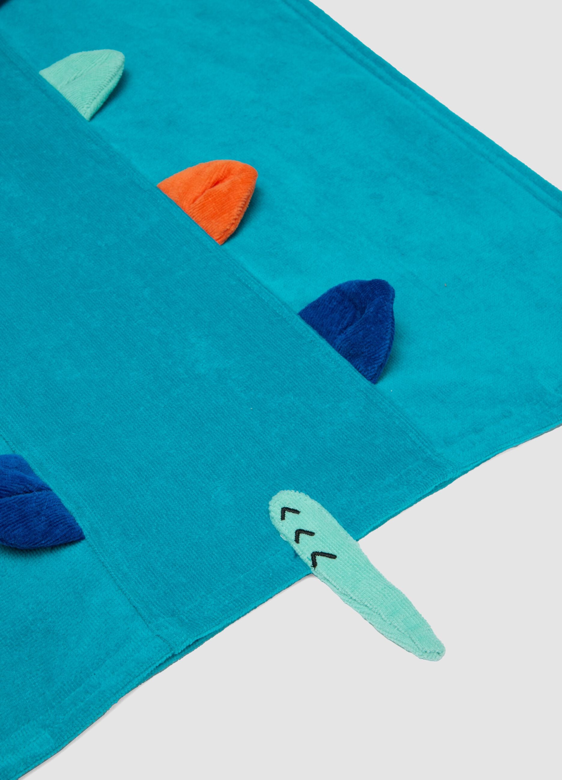 Blue organic cotton hooded poncho