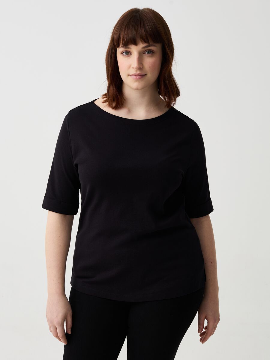 Curvy T-shirt with elbow-length sleeves with turn ups_2