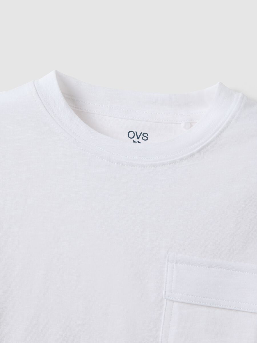 White pure cotton children's T-shirt, regular fit with pocket_3