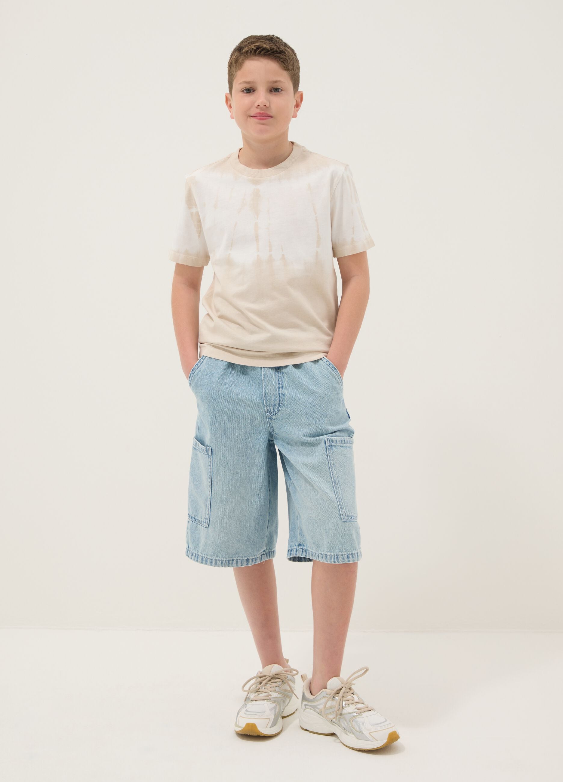Boys' light blue baggy denim shorts in cotton blend, regular fit