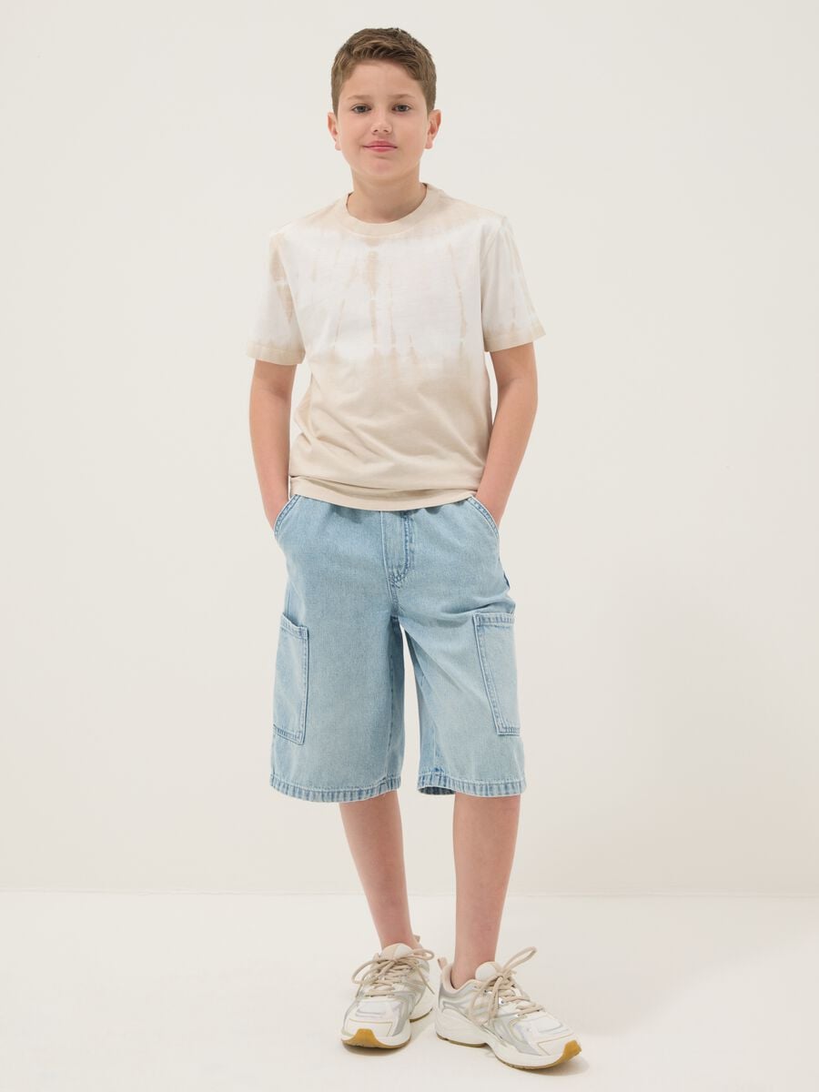 Boys' light blue baggy denim shorts in cotton blend, regular fit_0