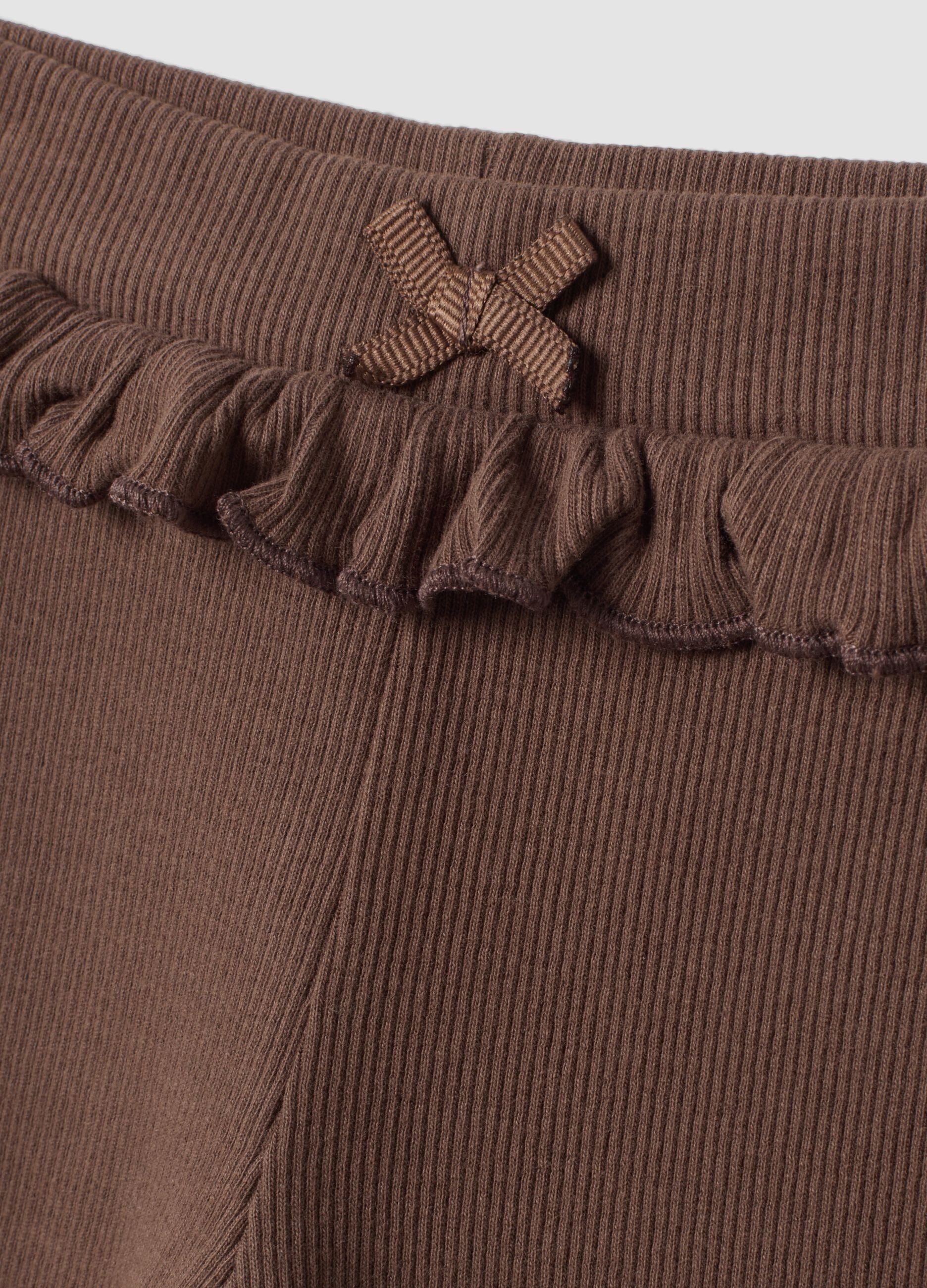 Brown flared leggings in stretch organic cotton for baby girl